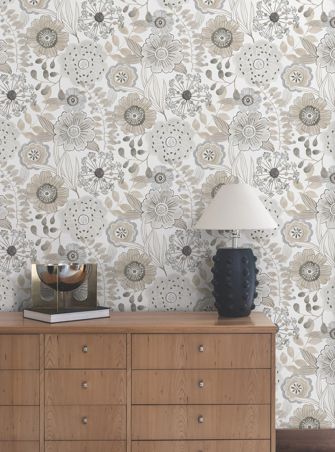 Artistic Bouquet Neutral Wallpaper by York Wallcoverings Designer