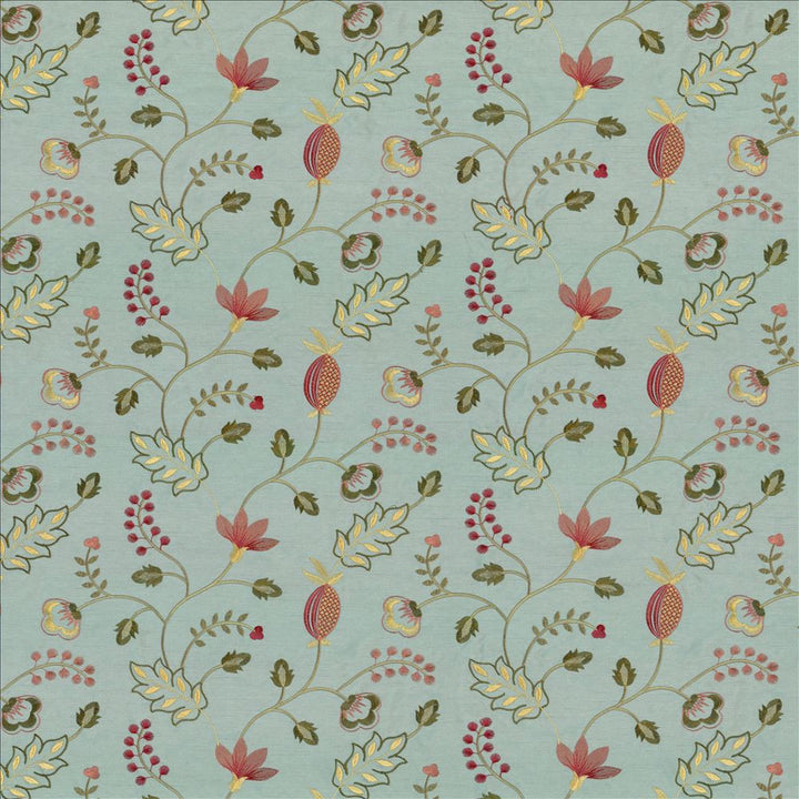 Abberville Azalea by Kasmir Fabric 1443 100% Polyester Embroidery 100% Polyester INDIA 30,000 Wyzenbeek Double Rubs Horizontal: 13 inches and Vertical: 9 4/8 inches 54 - 55 - Fabric Carolina -