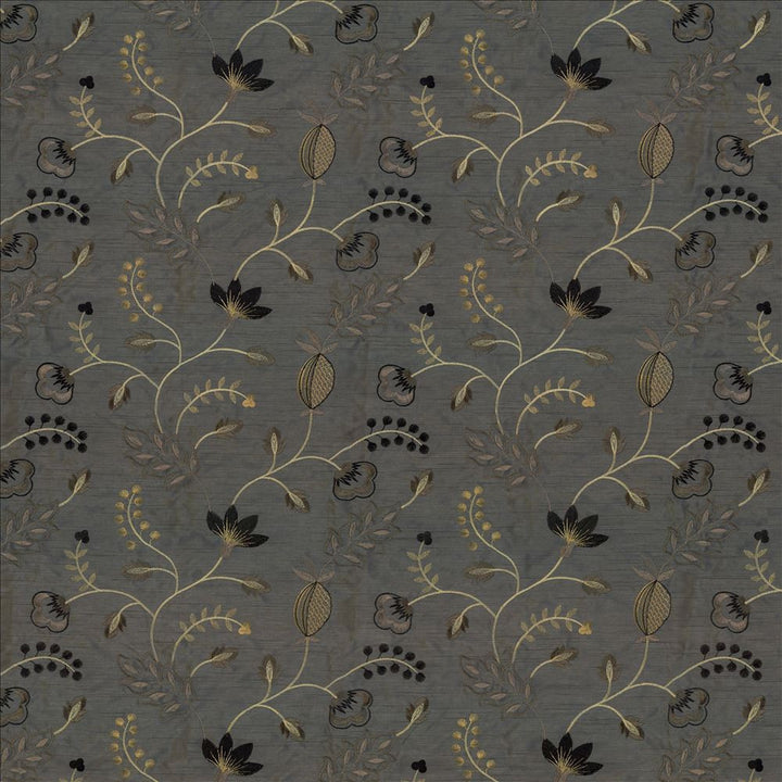 Abberville Steel by Kasmir Fabric 1443 100% Polyester Embroidery 100% Polyester INDIA 30,000 Wyzenbeek Double Rubs Horizontal: 13 inches and Vertical: 9 4/8 inches 54 - 55 - Fabric Carolina -