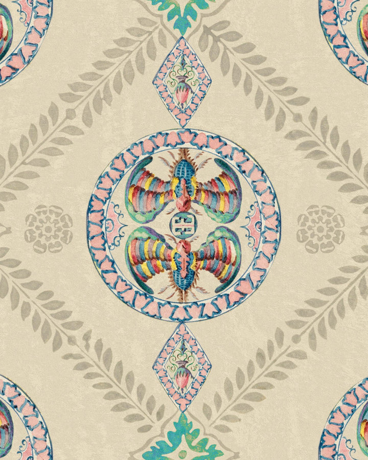 ABEILLE DECORATIF Wallpaper (WP20765) by Mind The Gap | WP20765 | ORIENT EXPRESS | 1 roll x 20.47 x 354.33 in | 0.52m / 20.5in | 9m / 354in | 4.68mp | 52cm / 20.5in | Blue, Pink, Red | Non-woven | Paste the wall | 1-roll in a box | Fabric Carolina | https://www.fabriccarolina.com/