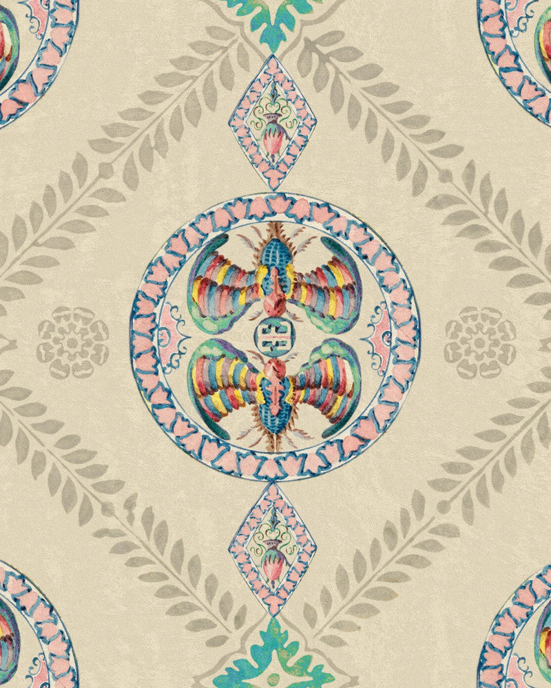 ABEILLE DECORATIF Wallpaper (WP20765) by Mind The Gap | WP20765 | ORIENT EXPRESS | 1 roll x 20.47 x 354.33 in | 0.52m / 20.5in | 9m / 354in | 4.68mp | 52cm / 20.5in | Blue, Pink, Red | Non-woven | Paste the wall | 1-roll in a box | Fabric Carolina | https://www.fabriccarolina.com/