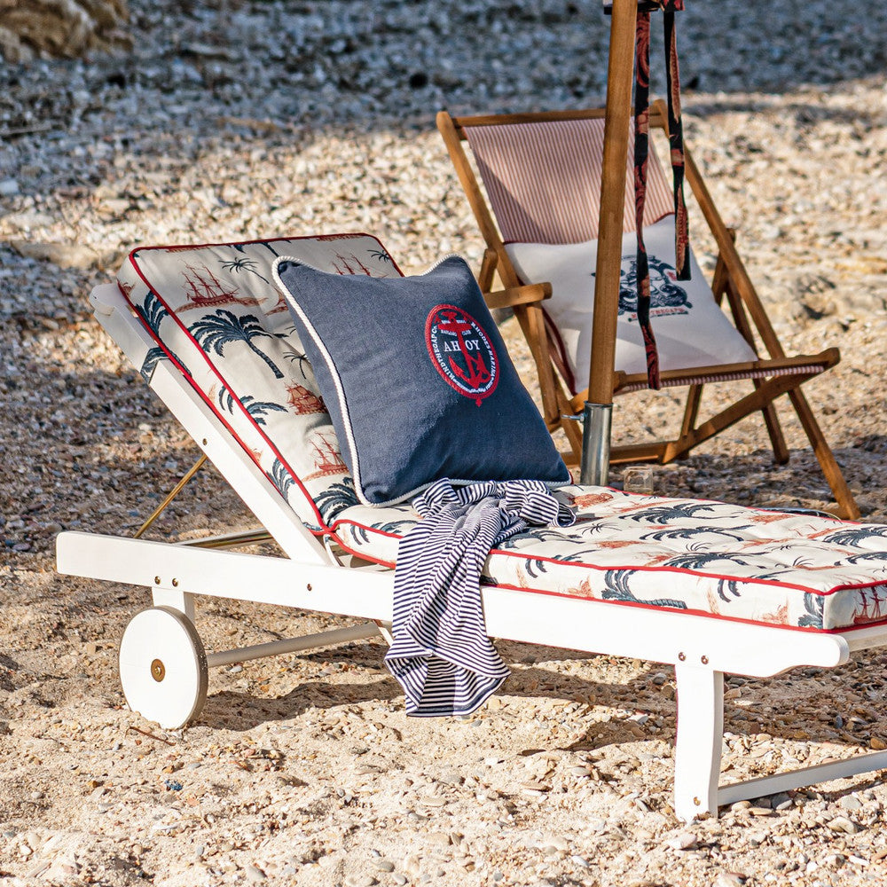 AEGEAN Sunbed Cushion (AC00028) by Mind The Gap | AC00028 | SUNDANCE VILLA | L70.9in x W23.6in x H2.4in | Indigo, Red, Taupe | Fabric Carolina | https://www.fabriccarolina.com/