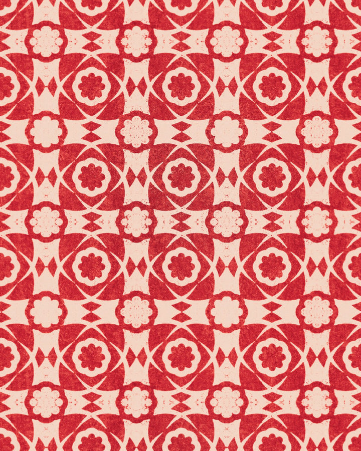 AEGEAN TILES Red Wallpaper (WP30052) by Mind The Gap | WP30052 | SUNDANCE VILLA | 1 roll x 20.5 x 393.7 in | 0.52m / 20.5in | 10m / 393.7in | 5.20mp | 52cm / 20.5in | Cream, Red | Satin Matte | Paste the wall | 1-roll in a box | Fabric Carolina | https://www.fabriccarolina.com/