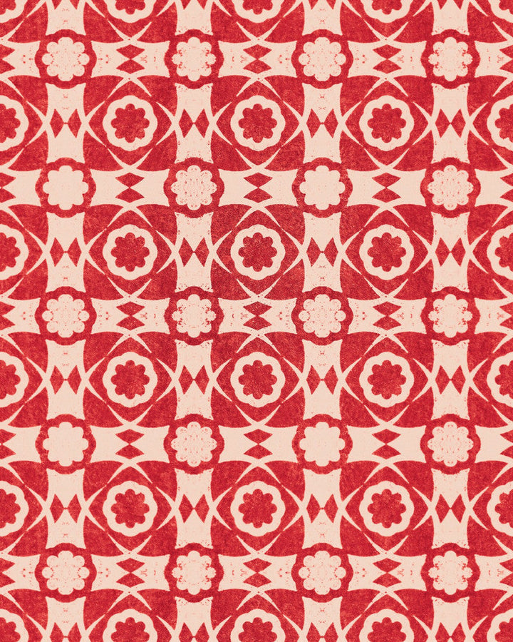 Aegean Tiles Red Wallpaper by Mind the Gap Designer Wallpaper SUNDANCE VILLA Satin Matte Made in Europe Paste the wall 1 roll x 20.5 x 10.9 yards - Swanky Fabrics -