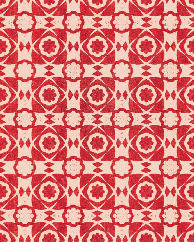 Aegean Tiles Red Wallpaper by Mind the Gap Designer Wallpaper SUNDANCE VILLA Satin Matte Made in Europe Paste the wall 1 roll x 20.5 x 10.9 yards - Swanky Fabrics -