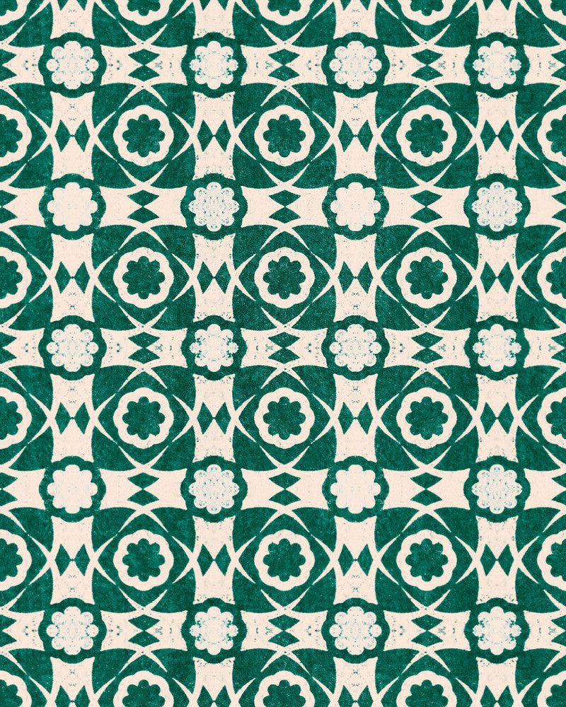 Aegean Tiles Ultramarine Green Wallpaper by Mind the Gap Designer Wallpaper SUNDANCE VILLA Satin Matte Made in Europe Paste the wall 1 roll x 20.5 x 10.9 yards - Swanky Fabrics -