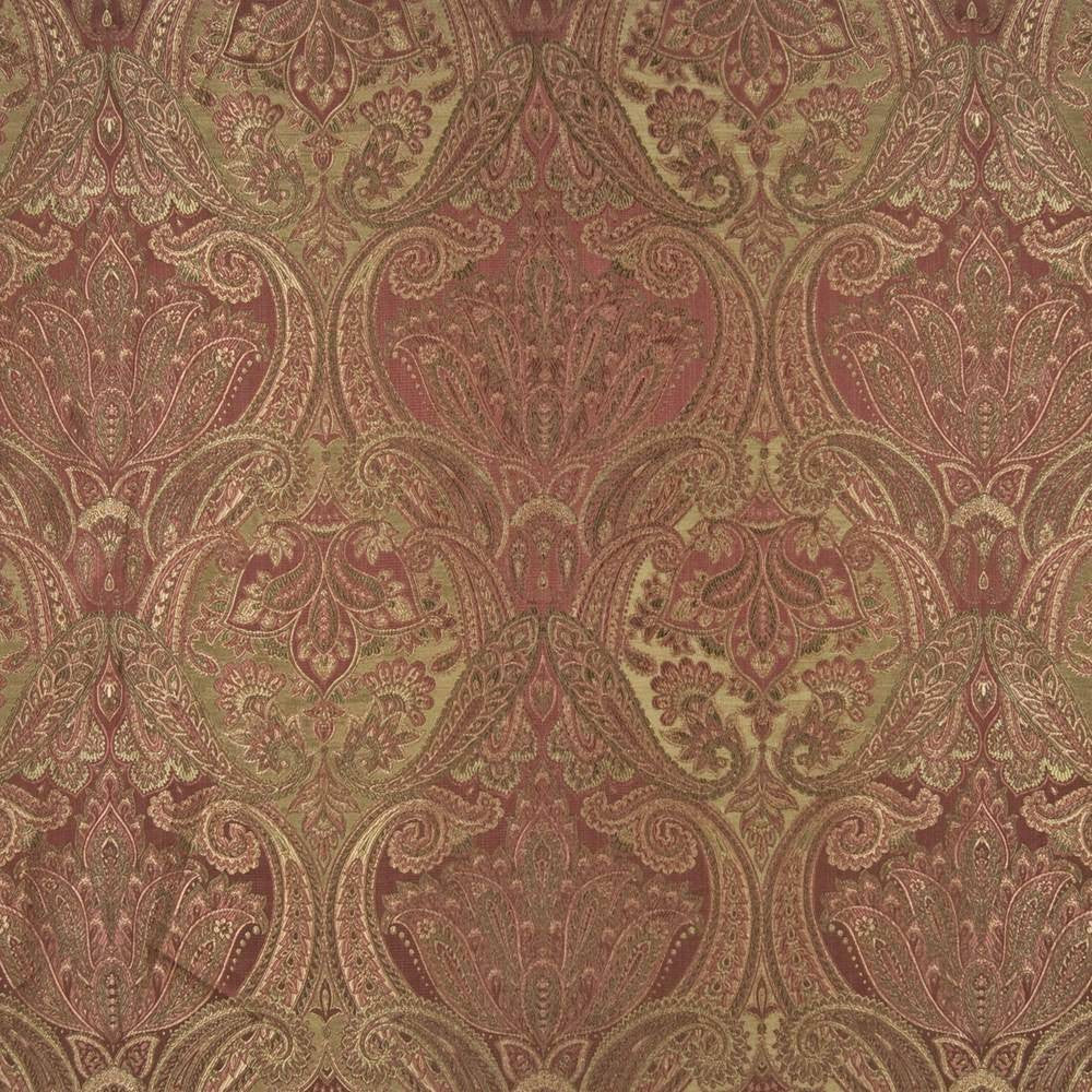 Akbar Paisley Terracotta by Kasmir Fabric 1389 60% Rayon 40% Polyester CHINA 18,000 Wyzenbeek Double Rubs H: 14 2/8 inches, V:17 2/8 inches 56 - 59 - Fabric Carolina - Kasmir