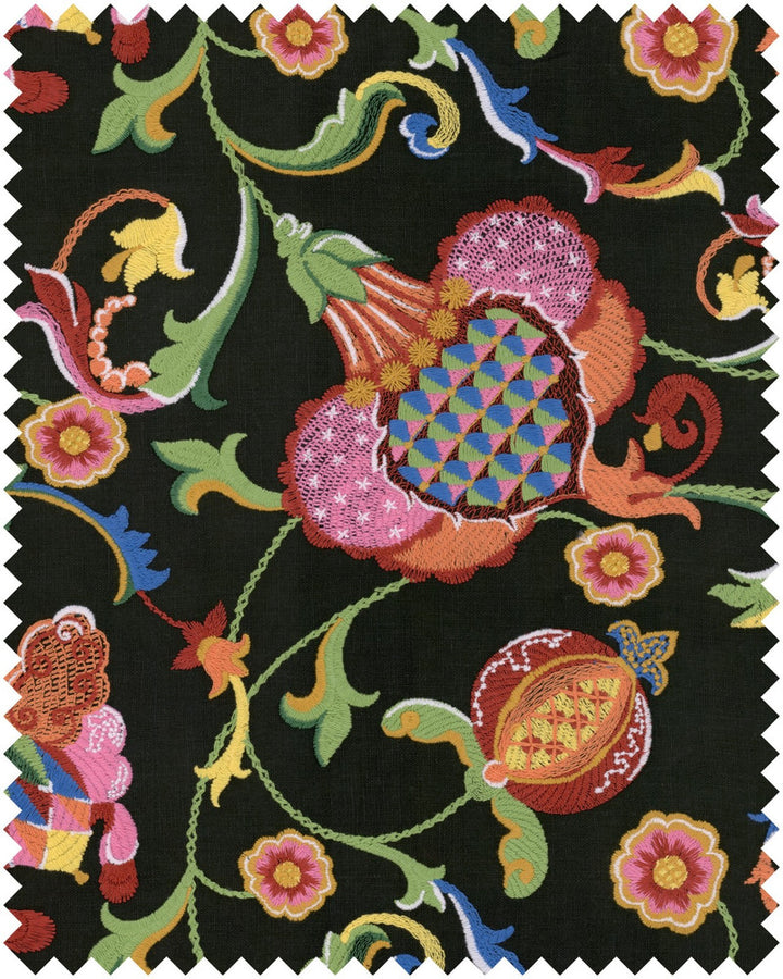 AL FRESCO Embroidered Fabric (FB00145) by Mind The Gap | FB00145 | LA DOLCE VITA | Black, Blue, Green, Pink, Red, Yellow | Fabric Carolina | https://www.fabriccarolina.com/