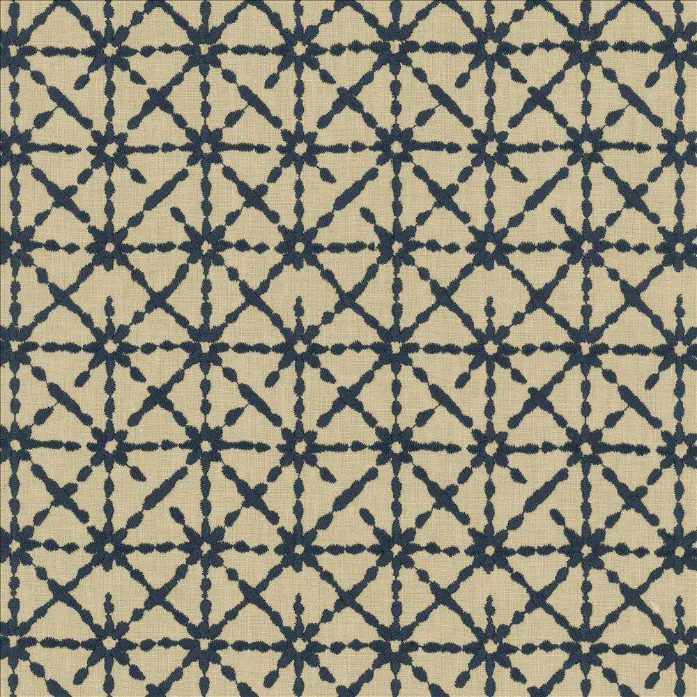 Alesia Indigo  by Kasmir Fabric See sample 50% Cotton
50% Polyester
 INDIA 8,500 Wyzenbeek Double Rubs </p><p>Repeat: Horizontal: 4 3/8 inches and Vertical: 6 3/8 inches 55  - Fabric Carolina -