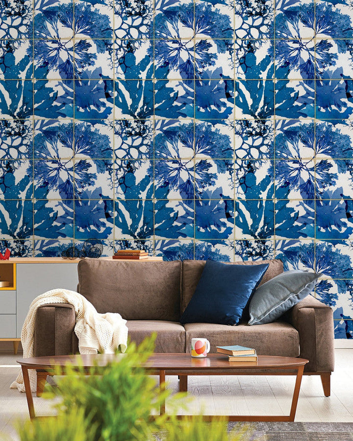 Algae In Blue by Mind the Gap Designer Wallpaper PREMIUM DESIGNER WALLPAPER COLLECTION Non-woven Made in Europe Paste the wall 3 rolls x 20.5 x 3.25 yards - Swanky Fabrics -