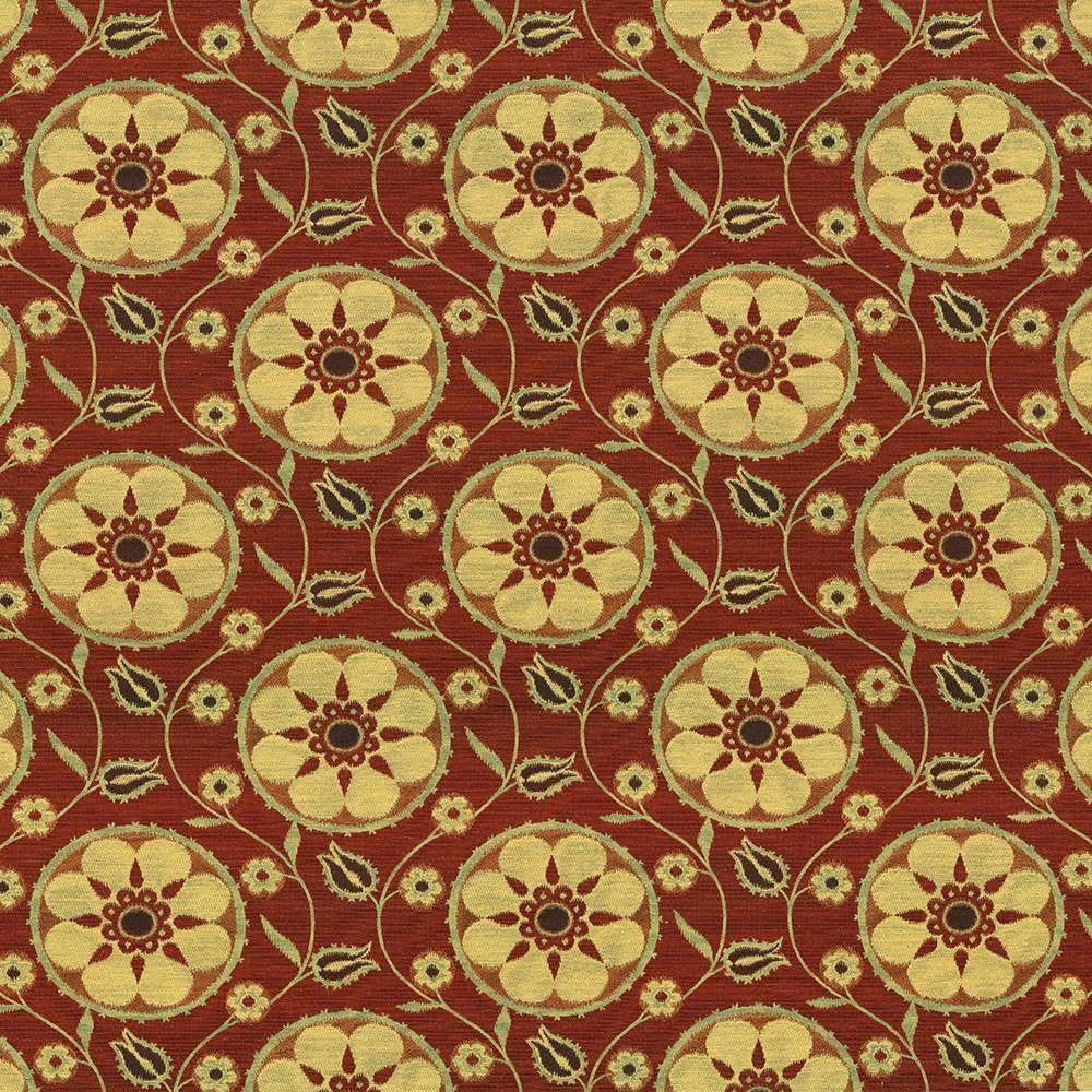Alhambra Amour Salsa by Kasmir Fabric 1418 39% Cotton 33% Polyester 28% Rayon CHINA 12,500 Wyzenbeek Double Rubs H: 14 3/8 inches, V:13 5/8 inches 55 - 56 - Fabric Carolina - Kasmir