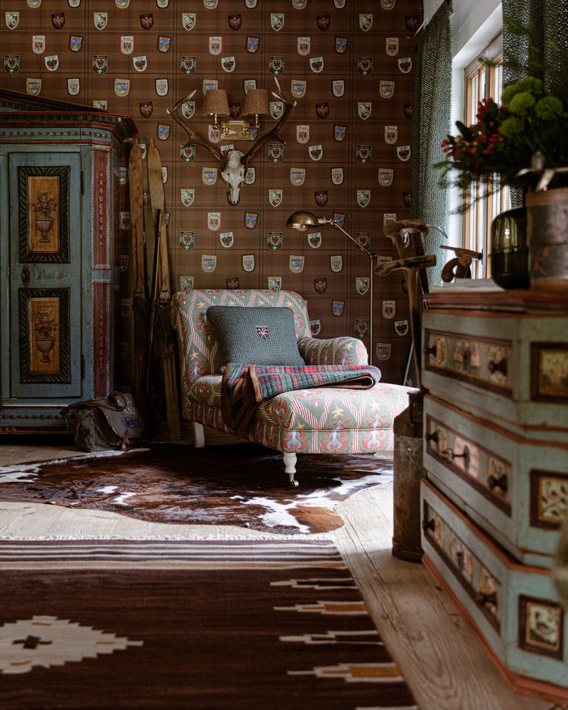 ALPBACH Burnt Orange Wallpaper (WP20670) by Mind The Gap | WP20670 | TYROL APRES-SKI HOME COLLECTION | 3 rolls x 20.5 x 118.1 in | 0.52m / 20.5in | 3m / 118in | 4.65mp | 52cm / 20.5in | Blue, Burnt Orange, Red, Taupe | Textured Matte | Paste the wall | 3-rolls in a box | Fabric Carolina | https://www.fabriccarolina.com/