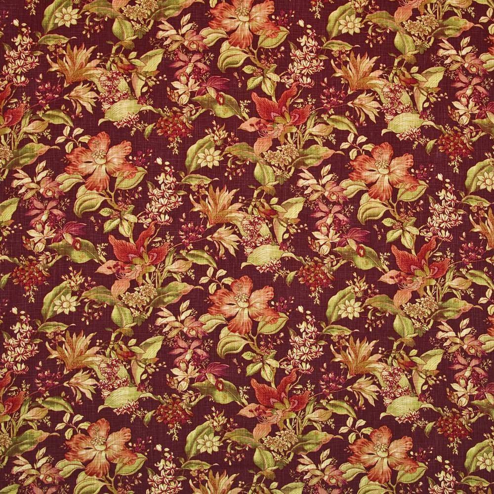 Ansley Gardens Burgundy by Kasmir Fabric 1402 55% Flax 45% Viscose CHINA Not Tested H: 13 4/8 inches, V:27 inches 54 - 55 - Fabric Carolina - Kasmir