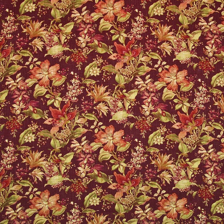 Ansley Gardens Burgundy by Kasmir Fabric 1402 55% Flax 45% Viscose CHINA Not Tested H: 13 4/8 inches, V:27 inches 54 - 55 - Fabric Carolina - Kasmir