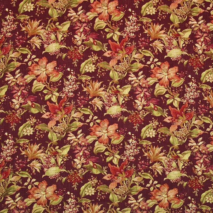 Ansley Gardens Burgundy by Kasmir Fabric 1402 55% Flax
45% Viscose
 CHINA Not Tested Horizontal: 13 4/8 inches and Vertical: 27 inches 54 - Fabric Carolina -
