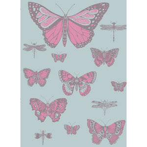 Butterflies & Dragonflies Pink On Blue by Cole & Son Wallpaper
