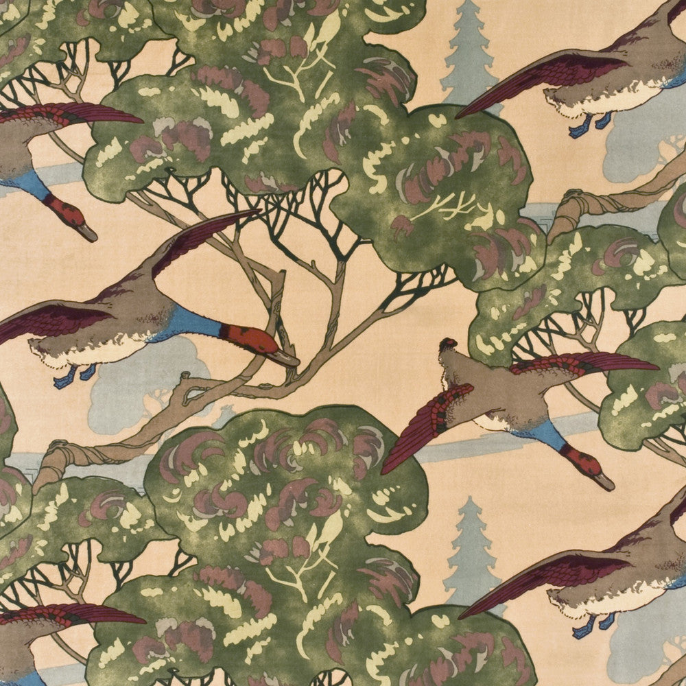 Flying Ducks Velvet Camel by Mulberry Fabric