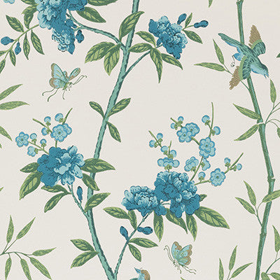Peony & Blossom Indigo/Teal by G P & J Baker Wallpaper