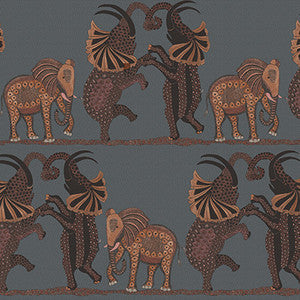 Safari Dance Charcoal & Reds by Cole & Son Wallcovering