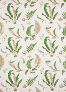 Ferns Linen Stone/Green by G P & J Baker Fabric