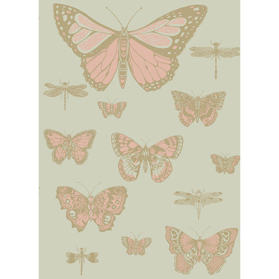Butterflies & Dragonflies Pink On Oliv by Cole & Son Wallcovering