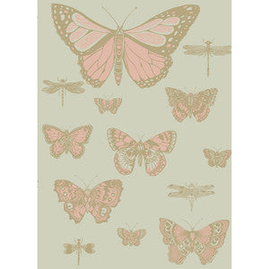 Butterflies & Dragonflies Pink On Oliv by Cole & Son Wallcovering