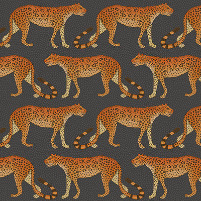 Leopard Walk Charcoal & Orange by Cole & Son Wallcovering
