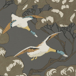 Flying Ducks Charcoal by Mulberry Wallcovering