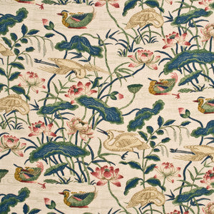 Heron & Lotus Flower Indigo/Pink by G P & J Baker Fabric