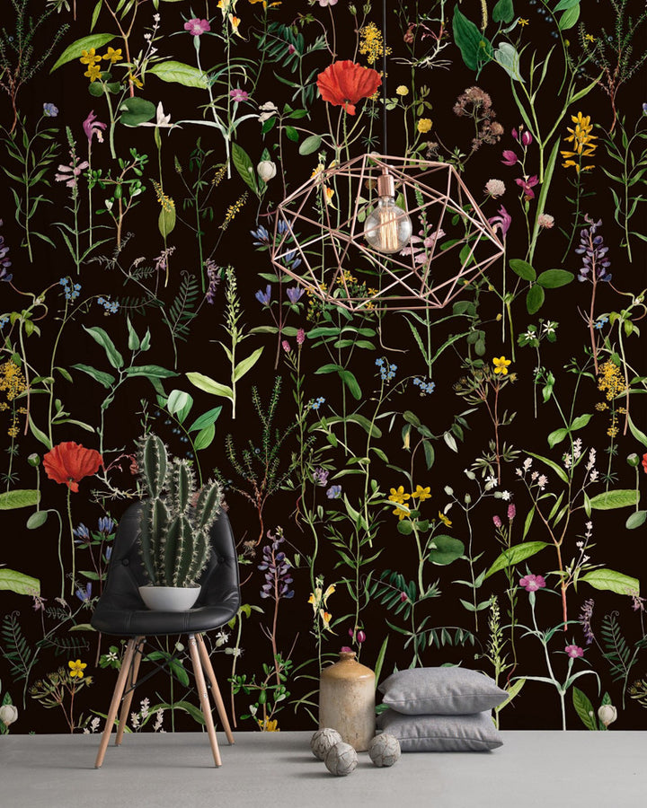 AQUAFLEUR Anthracite Wallpaper (WP20173) by Mind The Gap | WP20173 | PREMIUM DESIGNER WALLPAPER COLLECTION | 3 rolls x 20.5 x 118.1 in | 0.52m / 20.5in | 3m / 118in | 4.65mp | 200cm / 78.7in | Black, Green, Purple, Red | Non-woven | Paste the wall | 3-rolls in a box | Fabric Carolina | https://www.fabriccarolina.com/