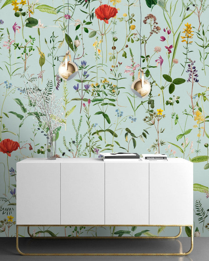 Aquafleur Aquamarine Wallpaper by Mind the Gap Designer Wallpaper PREMIUM DESIGNER WALLPAPER COLLECTION Non-woven Made in Europe Paste the wall 3 rolls x 20.5 x 3.25 yards - Swanky Fabrics -