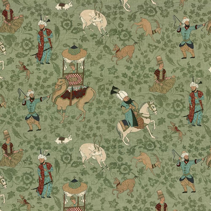 Arabian Tales Moss by Kasmir Fabric 8002 55% Linen
45% Viscose
 UNITED KINGDOM </p><p>Repeat: Horizontal: 54 inches and Vertical: 25 2/8 inches 53 - 55 - Fabric Carolina -