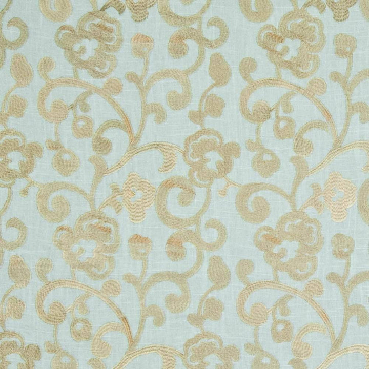 Ashton Scroll Misty Blue by Kasmir Fabric 1388 67% Rayon 33% Linen CHINA 6,000 Wyzenbeek Double Rubs H: 11 4/8 inches, V:11 4/8 inches 54 - 56 - Fabric Carolina - Kasmir