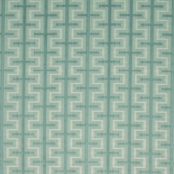 Athenia Fretwork Aquamarine by Kasmir Fabric 1398 52% Rayon 48% Polyester CHINA 60,000 Wyzenbeek Double Rubs Horizontal: 7 4/8 inches and Vertical: 3 2/8 inches 58 - Fabric Carolina -
