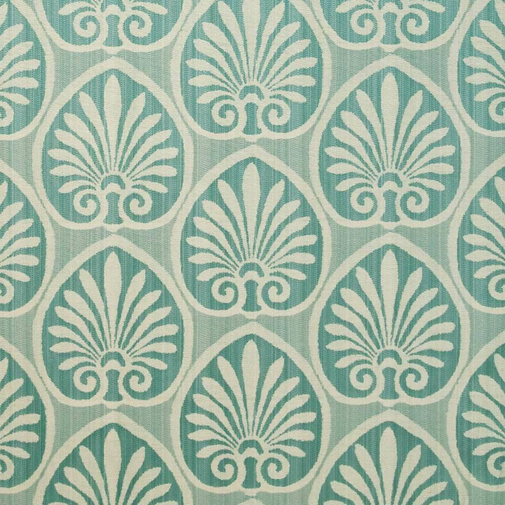 Athenia Shell Aquamarine by Kasmir Fabric 1398 52% Rayon 48% Polyester CHINA 60,000 Wyzenbeek Double Rubs H: 14 4/8 inches, V:9 2/8 inches 58 - Fabric Carolina - Kasmir
