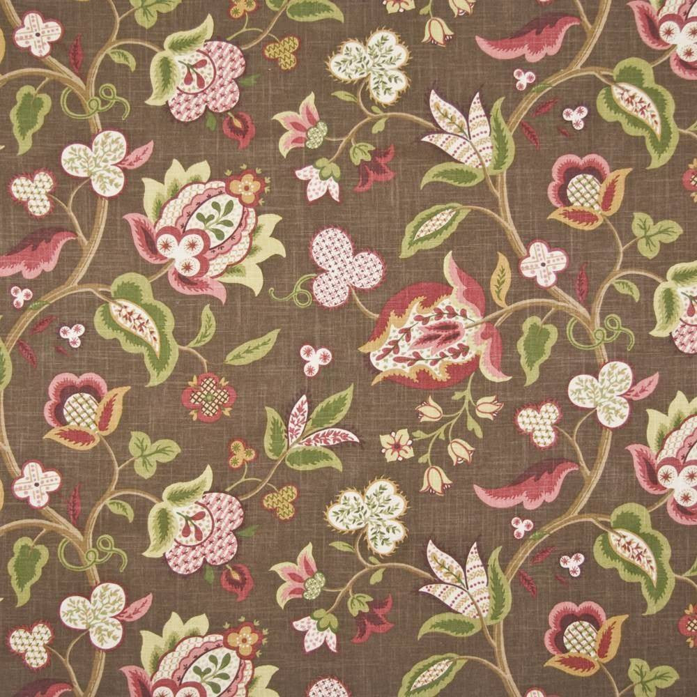 Avignon Garden Coffee by Kasmir Fabric 1390 55% Linen 45% Rayon USA 15,000 Wyzenbeek Double Rubs H: 27 inches, V:25 2/8 inches 54 - Fabric Carolina - Kasmir