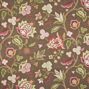 Avignon Garden Coffee by Kasmir Fabric 1390 55% Linen 45% Rayon USA 15,000 Wyzenbeek Double Rubs H: 27 inches, V: 25 2/8 inches 54 - Fabric Carolina - Kasmir