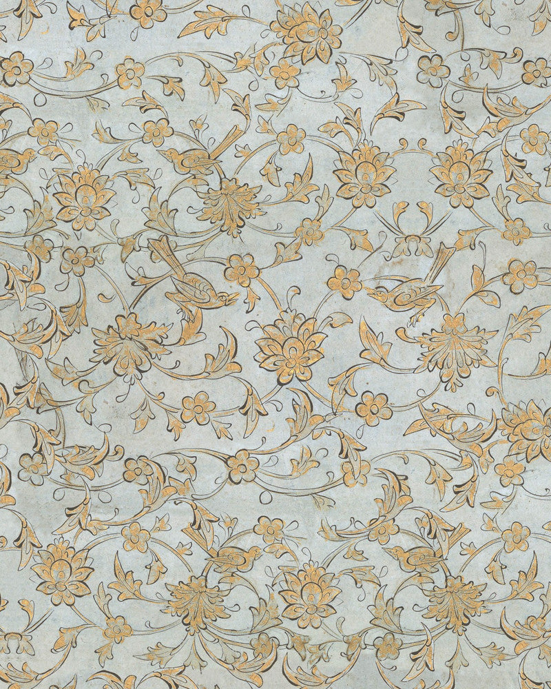 Backyard Flowering Ether Blue Wallpaper by Mind the Gap Designer Wallpaper TRANSYLVANIAN ROOTS Satin Matte Made in Europe Paste the wall 1 roll x 20.5 x 10.9 yards - Swanky Fabrics -