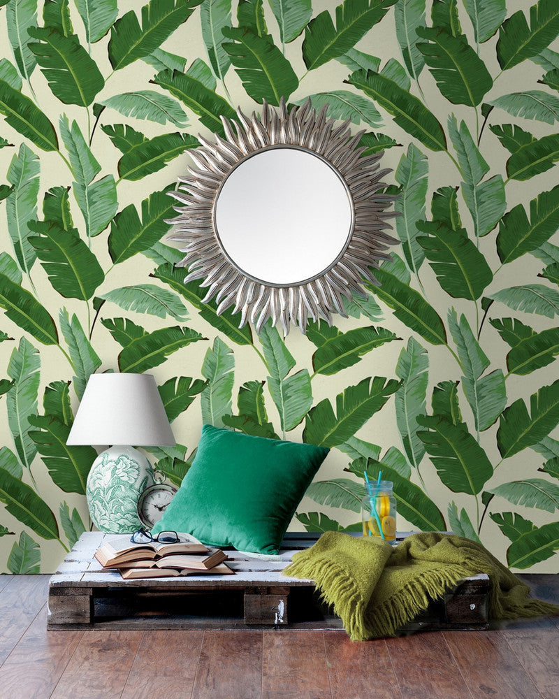 Banana Leaves Wallpaper by Mind the Gap Designer Wallpaper WALLPAPER DESIGNER COLLECTION Non-woven Made in Europe Paste the wall 3 rolls x 20.5 x 3.25 yards - Swanky Fabrics -