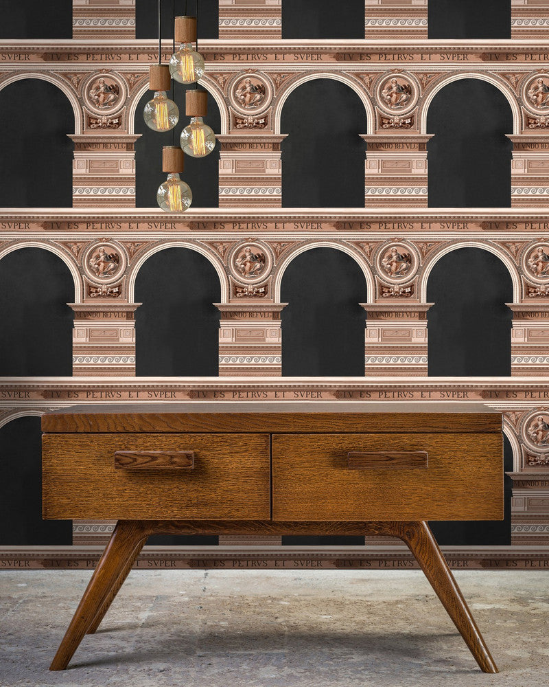 Mind The Gap Wallpaper BASILIQUE Copper (WP20221) | WP20221 | PREMIUM DESIGNER WALLPAPER COLLECTION | 3 rolls x 20.5 x 118.1 in | 0.52m / 20.5in | 3m / 118in | 4.65mp | 60cm / 23.6in | Black, Copper, Taupe | Non-woven | 3-rolls in a box | Fabric Carolina | https://www.fabriccarolina.com/