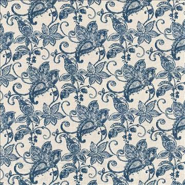 Batik Floral Batik Blue by Kasmir Fabric 1419 55% Linen 45% Viscose SOUTH KOREA 12,000 Wyzenbeek Double Rubs H: 27 inches, V: 25 2/8 inches 55 - 56 - Fabric Carolina - Kasmir