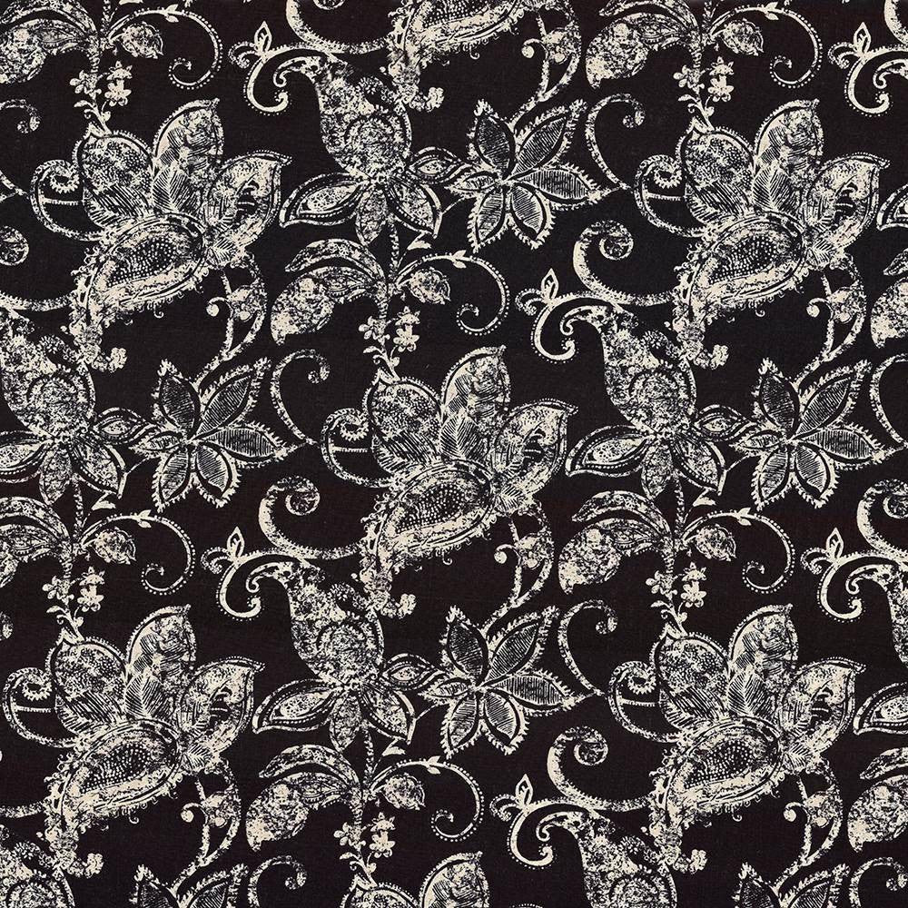 Batik Floral Jet by Kasmir Fabric 1416 55% Linen 45% Viscose SOUTH KOREA 12,000 Wyzenbeek Double Rubs H: 27 inches, V:25 2/8 inches 55 - 56 - Fabric Carolina - Kasmir