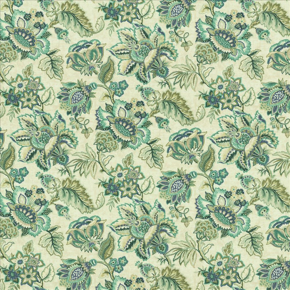 Bay Garden Seafoam  by Kasmir Fabric See sample 100% Cotton
 SOUTH KOREA 50,000 Wyzenbeek Double Rubs </p><p>Repeat: Horizontal: 27 inches and Vertical: 27 inches 54  - Fabric Carolina -