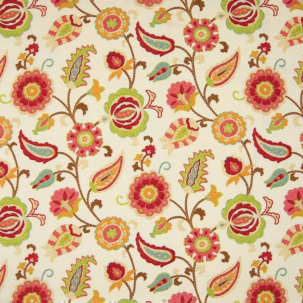 Bel Fleur Punch by Kasmir Fabric 1367 100% Cotton USA 15,000 Wyzenbeek Double Rubs H: 27 inches, V:25 2/8 inches 54 - Fabric Carolina - Kasmir