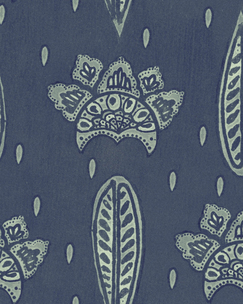 Bethel Batik Cobalt Wallpaper by Mind the Gap Designer Wallpaper WOODSTOCK '69 LIFESTYLE COLLECTION Satin Matte Made in Europe Paste the wall 1 roll x 20.5 x 10.9 yards - Swanky Fabrics -