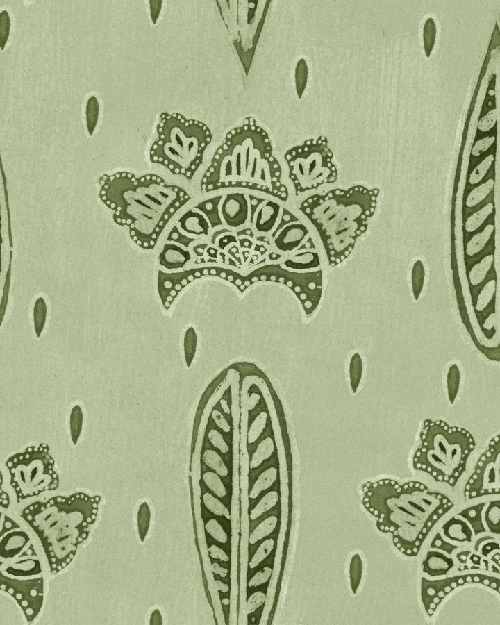 BETHEL BATIK Smoke Green Wallpaper (WP30077) by Mind The Gap | WP30077 | WOODSTOCK '69 LIFESTYLE COLLECTION | 1 roll x 20.5 x 393.7 in | 0.52m / 20.5in | 10m / 393.7in | 5.20mp | 60cm / 23.7in | Dark Green, Light Green | Satin Matte | Paste the wall | 1-roll in a box | Fabric Carolina | https://www.fabriccarolina.com/