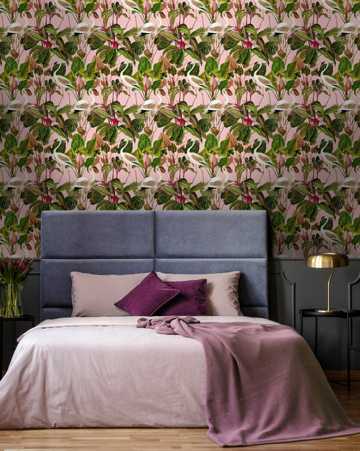 BEVERLY HILLS Pink Wallpaper (WP20359) by Mind The Gap | WP20359 | THE WALLPAPER COLLECTABLES | 3 rolls x 20.5 x 118.1 in | 0.52m / 20.5in | 3m / 118in | 4.65mp | 60cm / 23.6in | Green, Pink, White | Satin Matte | Paste the wall | 3-rolls in a box | Fabric Carolina | https://www.fabriccarolina.com/