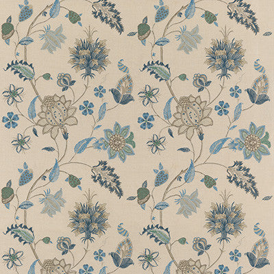 Baker'S Indienne Embroidery Indigo/Stone by G P & J Baker Fabric