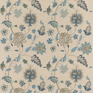 Baker'S Indienne Embroidery Indigo/Stone by G P & J Baker Fabric