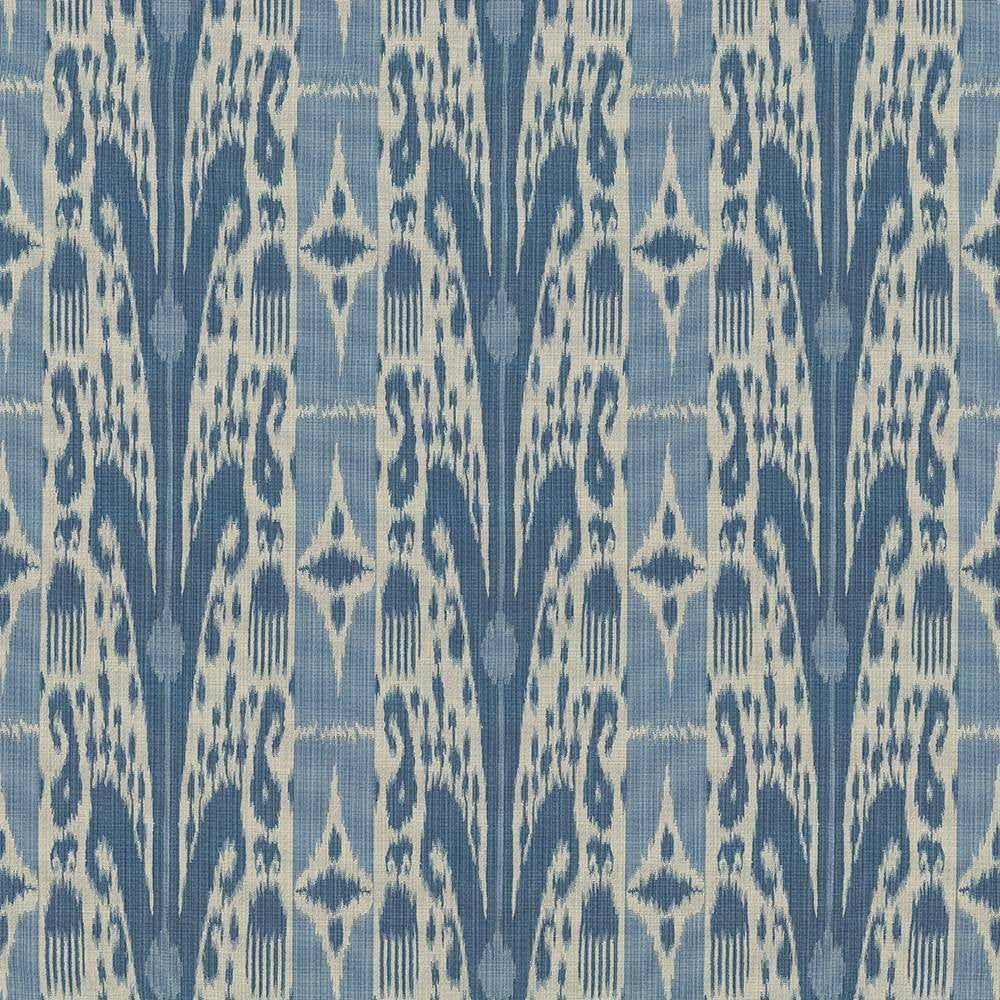 Binjai Ikat Denim by Kasmir Fabric 1419 100% Polyester TURKEY 25,000 Wyzenbeek Double Rubs H: 14 1/8 inches, V:14 1/8 inches 54 - 55 - Fabric Carolina - Kasmir